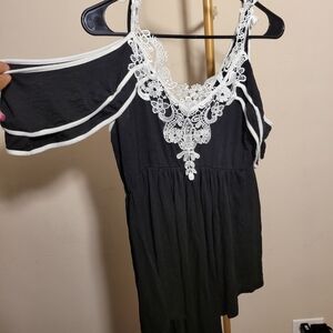 Black with White Lace Detail Blouse
